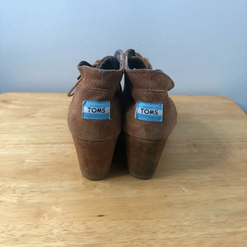 TOMS Suede Lace-Up Wedge Booties | Women's Size 7